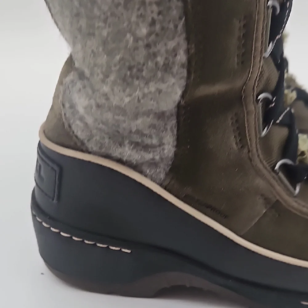 Sorel Women's Tall Olive Winter Boots with Faux Fur Trim